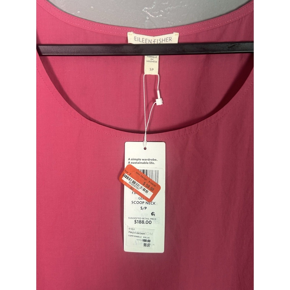 Eileen Fisher Organic Cotton Pucker Tiered Dress vibrant pink S/P Organic Cotton - Picture 3 of 6